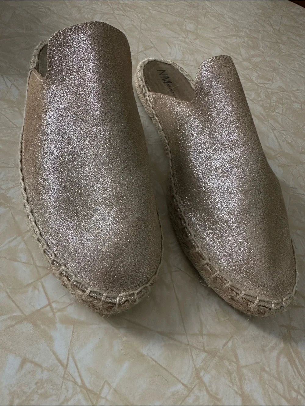 Glitter Espadrille Mule - Rose Gold. Neiman Marcus Sz 38